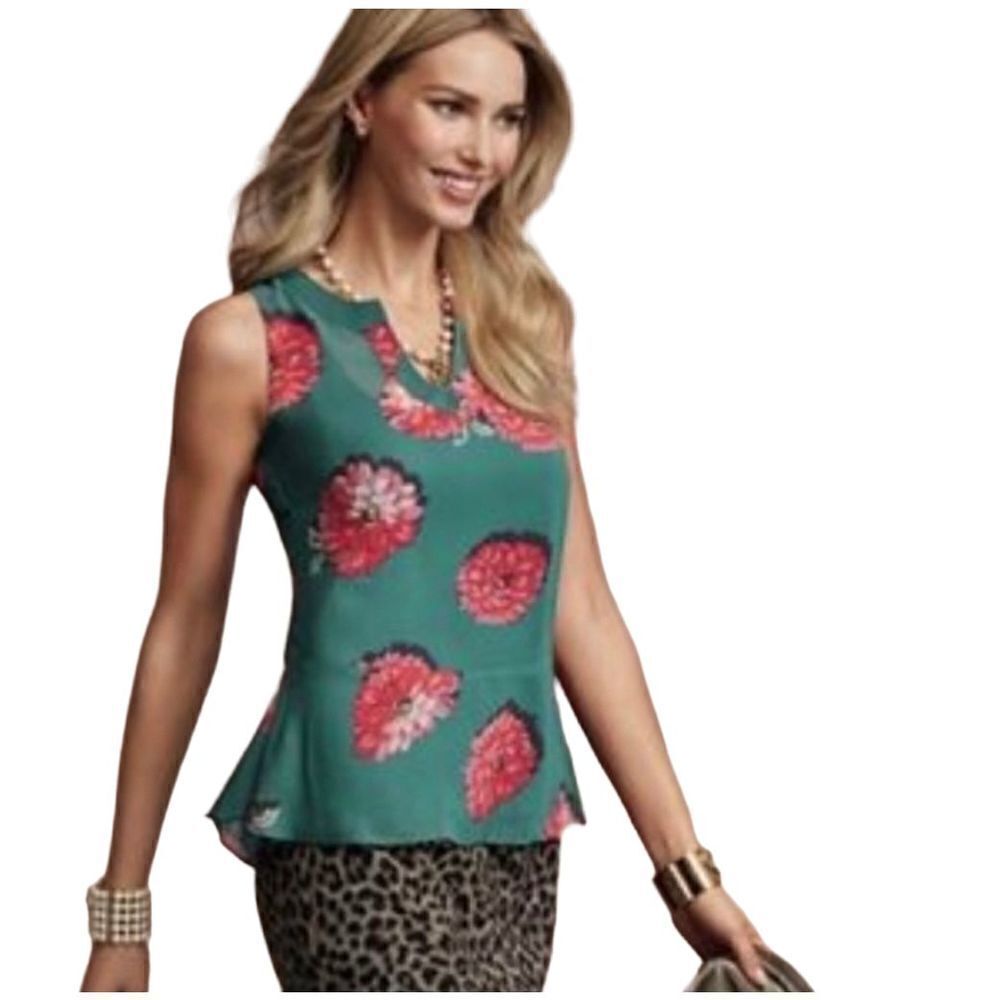 Cabi Blushing Blouse Floral Peplum Tank Size S